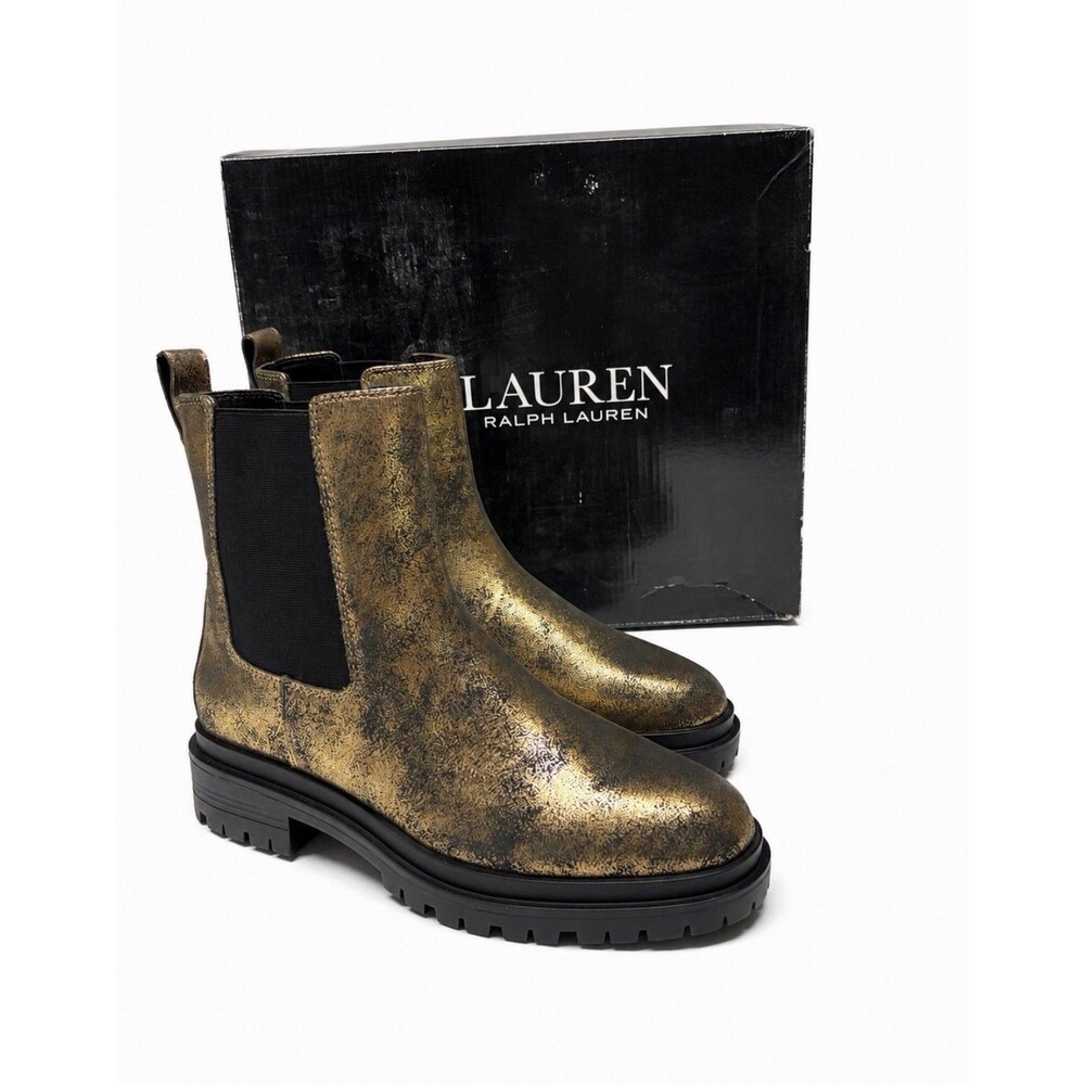 Lauren Ralph Lauren Corinne Pull-On Chelsea Booties Size 8.5B Black & Bronze NIB